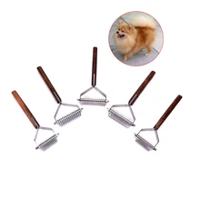 Щетка для удаления шерсти домашних животных с деревянной ручкой, расческа для ухода за собаками, двухсторонняя щетка для грумера домашних животных, расческа, инструмент для удаления волос для собак и кошек