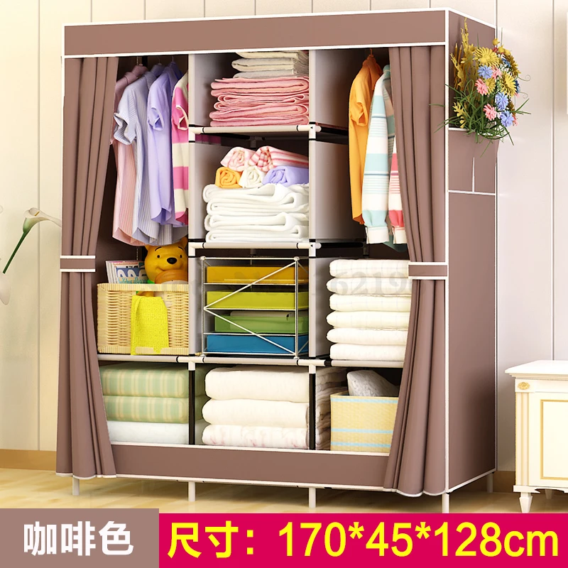 Simple Wardrobe Fabric Simple Modern Bedroom Economical Reinforcement Overall Wardrobe Household Cloth Wardrobe - Цвет: Темный хаки