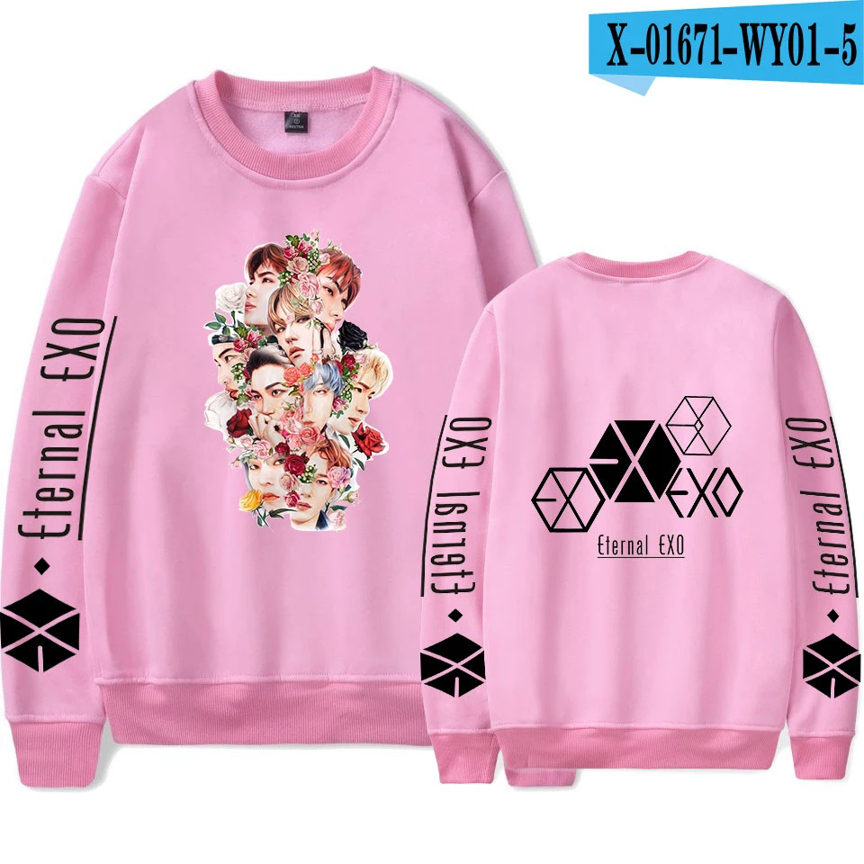 EXO Kpop PLANET#5 альбом Толстовка для мужчин и женщин пуловеры EXO PLANET#5 с именами членов группы фанатов поддержка толстовка флис теплые толстовки - Цвет: pink