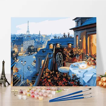 

Dream Town Paint By Numbers Coloring Hand Painted Home Decor Kits Drawing Canvas DIY Oil Painting Linen By Numbers