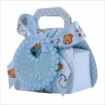 

24/48pcs Bear Shape DIY Paper Wedding Gift Christening Party Favor Chocolate Cake Candy Box with Bib Tags & Ribbons