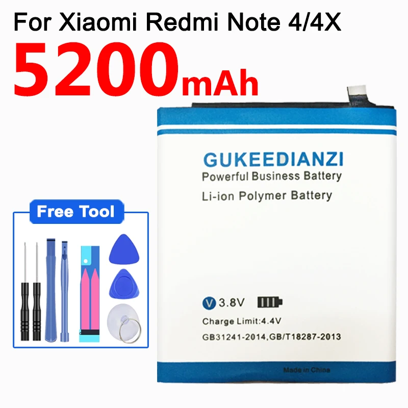GUKEEDIANZI BN43 5200 мАч аккумулятор для телефона Xiaomi Redmi Note 4X3G + 32G/для 4 глобальная версия