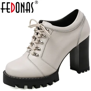 

FEDONAS Women Pumps Lace Up Cow Leather High Heels 2020 Fashion Brand Design Top Quality Basic Shoes Summer Shoes Woman