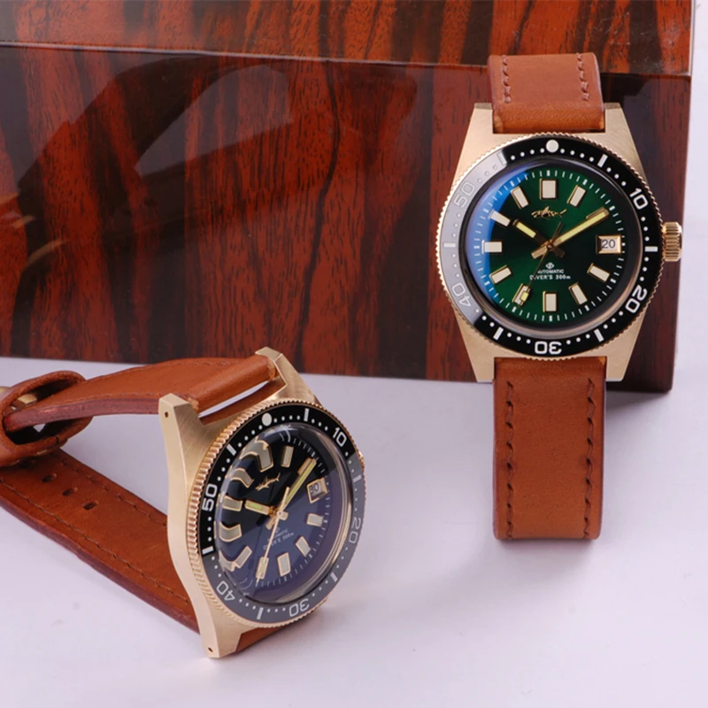 Мужские Винтажные бронзовые 62MAS часы для дайвинга с минеральным стеклом 300 mpers водонепроницаемые NH35 MOV'T модные автоматические мужские наручные часы