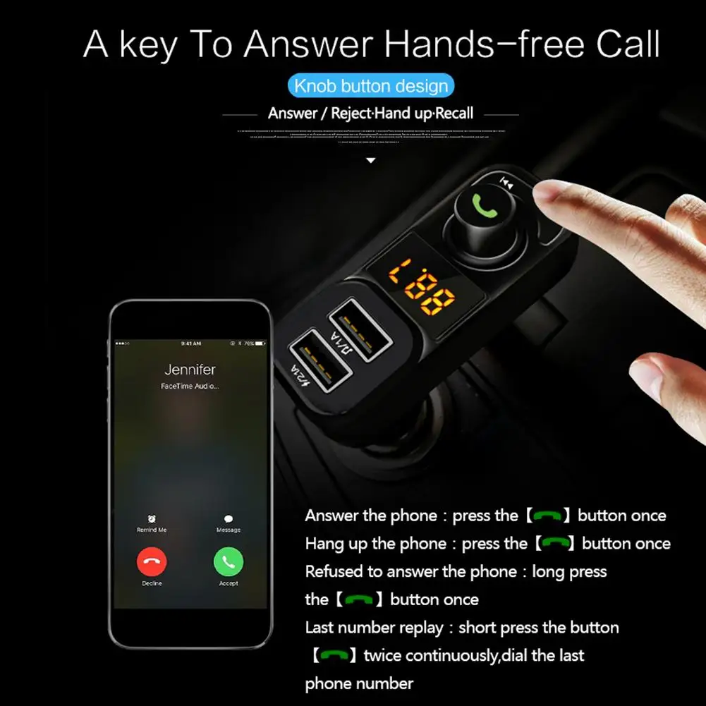 Fm-передатчик Автомобильный MP3 Bluetooth плеер Fm модулятор Поддержка Hands-free Звонки Автомобильный MP3 Bluetooth музыкальный плеер