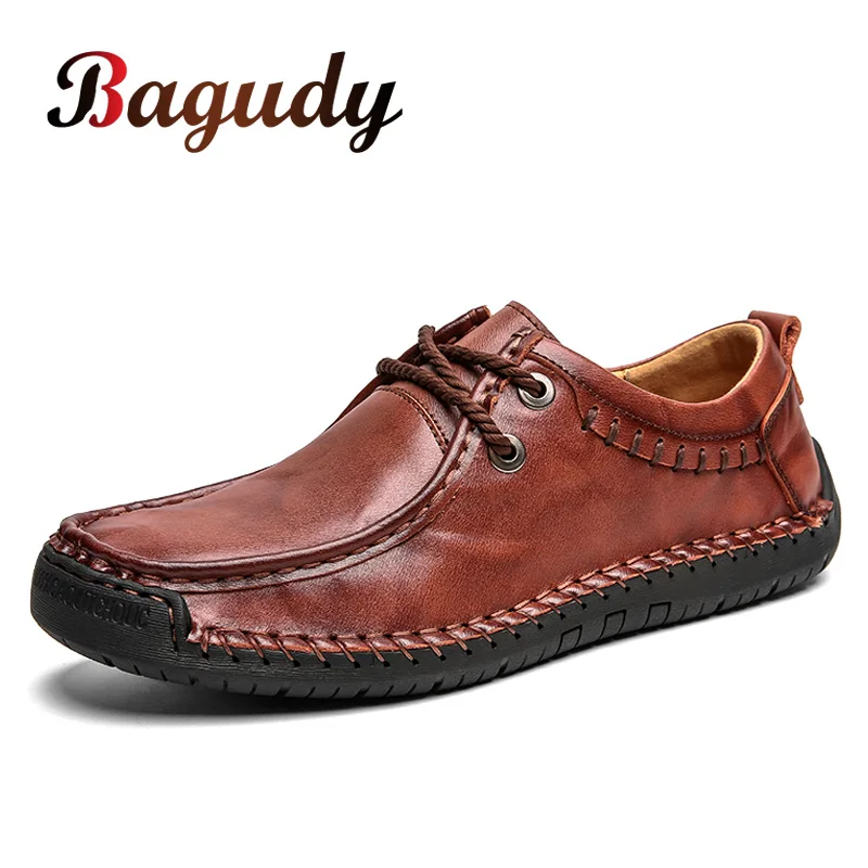 2019 New High Quality Men's Leather Casual Shoes Fashion Brand Men Flat Spring Autumn Mens Moccasins Big Size 38-48 | Обувь