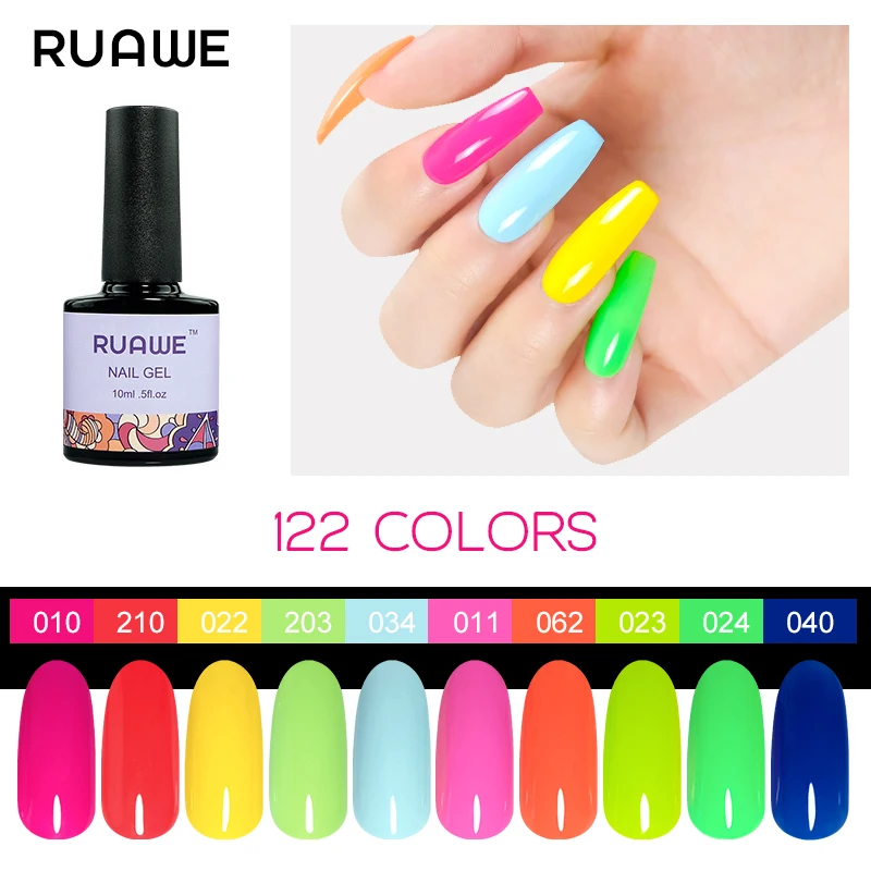 RUAWE Nail Gel Polish Neon Gel Varnish Fluorescent Nails Art Design UV