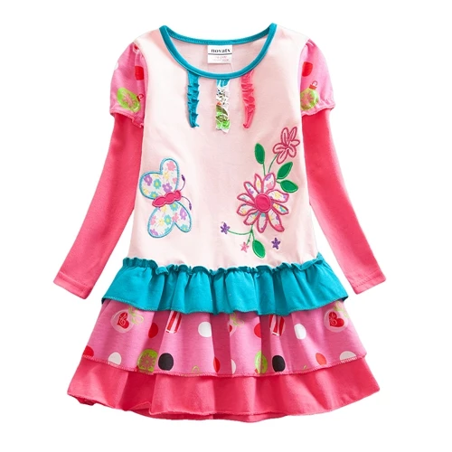 H7126 pink Girls Long Sleeve Dress Little pony Dress Spring Autumn Cotton Embroidered Girl Flowers for Kids Wearing Girls Dresses H6480D - Цвет: H7126 pink