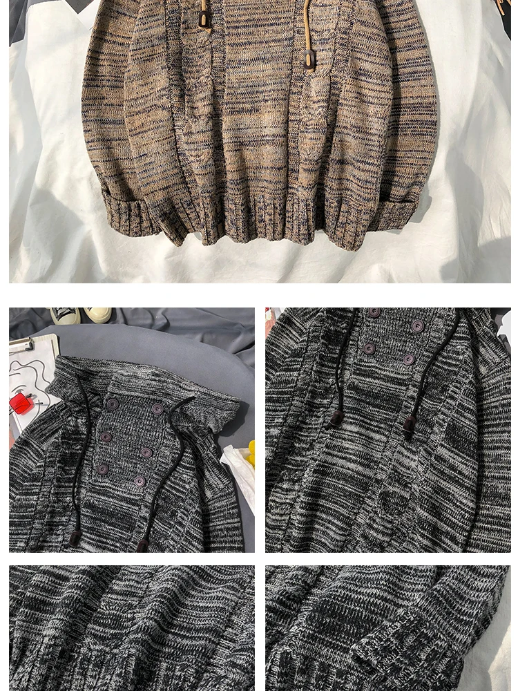 Winter Thick Hooded Sweater Men's Warm Fashion Casual Knit Pullover Men Knitting Sweaters Male Sweter Clothes Large Size M-5XL