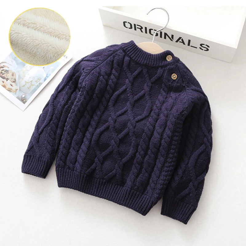 fleece navy Baby Kids Sweater Pure Autumn Winter Boy Girl Kid Thicken Knitted Bottoming Turtleneck Warm Parkas Velvet Pullover Sweater - Цвет: fleece navy