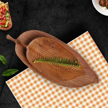 

Black Walnut Plate Leaf Pattern Snack Plate Creative Log Saucer Tea Tray Wood Quality Tableware Irregular Shape Storage Trays
