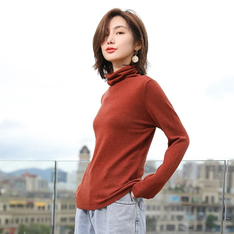 YSC зима горячая распродажа женский вязаный кашемировый шерстяной свитер стоячий воротник сплошной цвет высокого качества вентиляции пуловеры - Цвет: Caramel colour