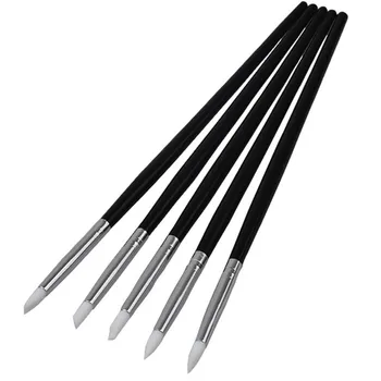 

5pcs/set Professional Black Nail Art Pen Brushes Soft Silicone Carving Sculpture Embossing UV Gel Building DIY Manicure Tools