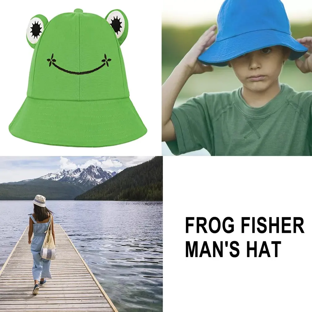 off white bucket hat Fashion Frog Bucket Hat for Women Summer Autumn Plain Women Panama Outdoor Hiking Beach Fishing Cap Sunscreen Female Sunhat Bob pink fur bucket hat