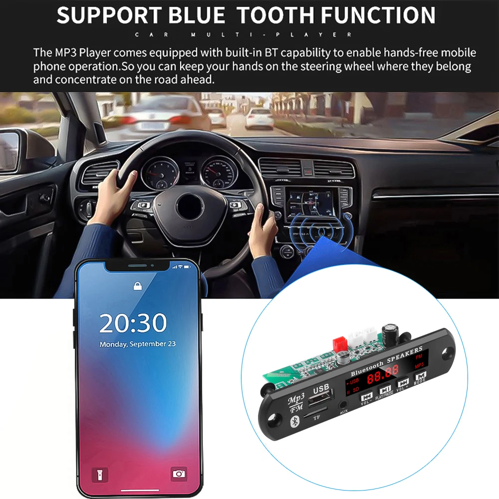 Car Audio USB TF FM Radio Module Wireless Bluetooth 12V MP3 WMA Decoder Board Support 2*15/25W Amplifier with Remote KEBIDU amplifier mp3 player,mp3 player,amplifier decoder board,mp3 bluetooth player