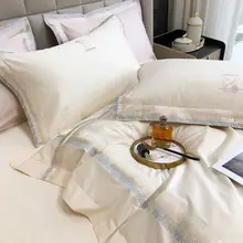

Premium Egyptian Cotton White Pink Bedding Set Chic Stitching Embroidery Queen King Size Duvet Cover 1200TC Soft Bed Sheet Set