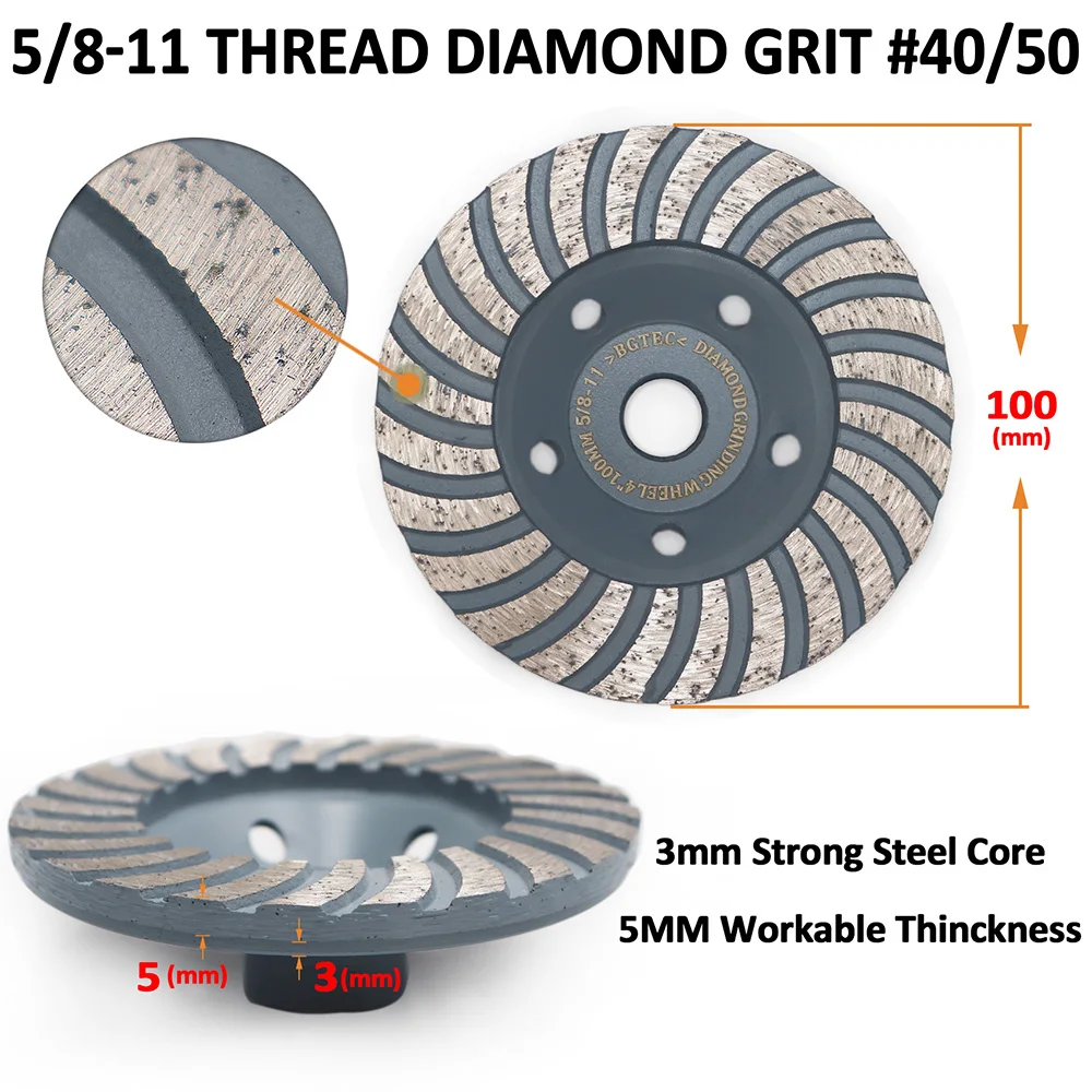 BGTEC 2pcs 4inch Diamond Turbo Row Grinding Cup Wheel 100mm flange concrete, Masonry, construction material Grinding discs