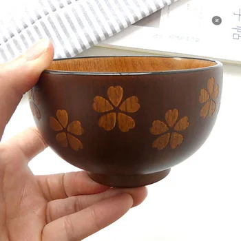 

1Pc Japanese Style Wooden Bowl Sakura Pattern Bowl Soup Salad Rice Noodle Bowls Natural Jujube Kids Original Wood Bowl Tableware