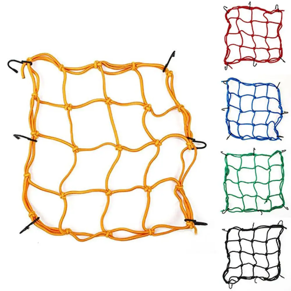 12inch 6 Hook Tiedown Faux Leather Motorcycle Cargo Net Helmet Storage Mesh Bag  Solid Color Elastic with Hooks Durable