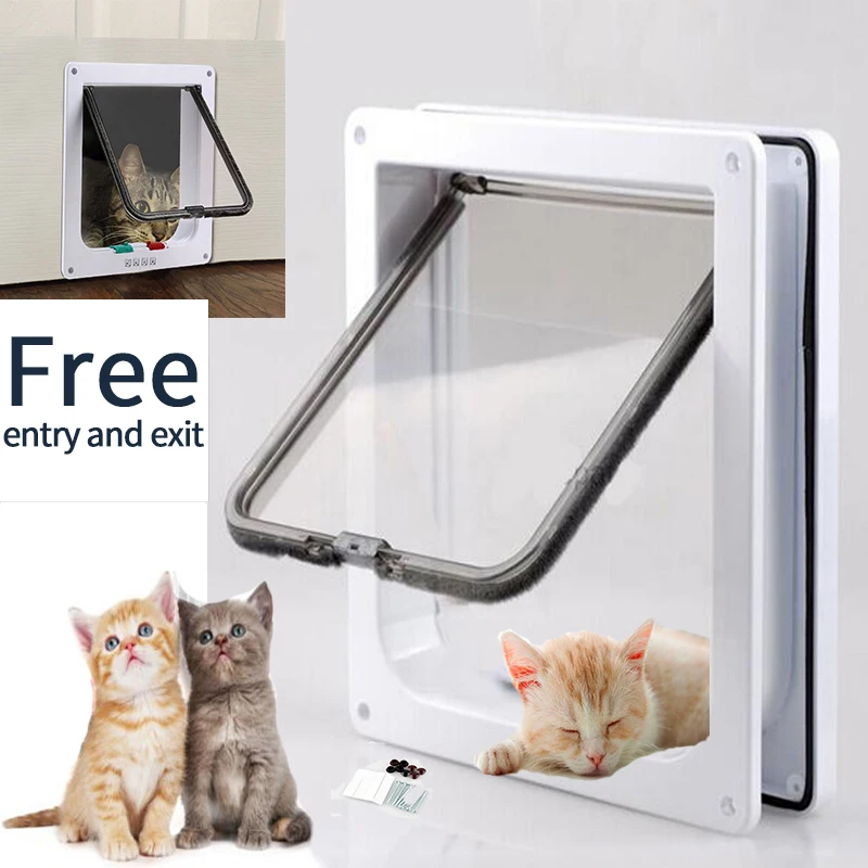 Cat-Door Wall-Mount Dog Lockable-Security Pet Animal Kitten for Small 4-Way