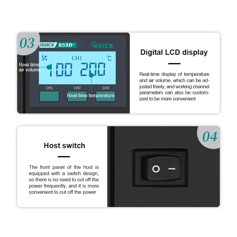 NEW QUICK 859D+Soldering station Upgrade 857DW+ Rework Station Heat Gun LCD Intelligent Lead-free Hot air desoldering Station best soldering iron for electronics