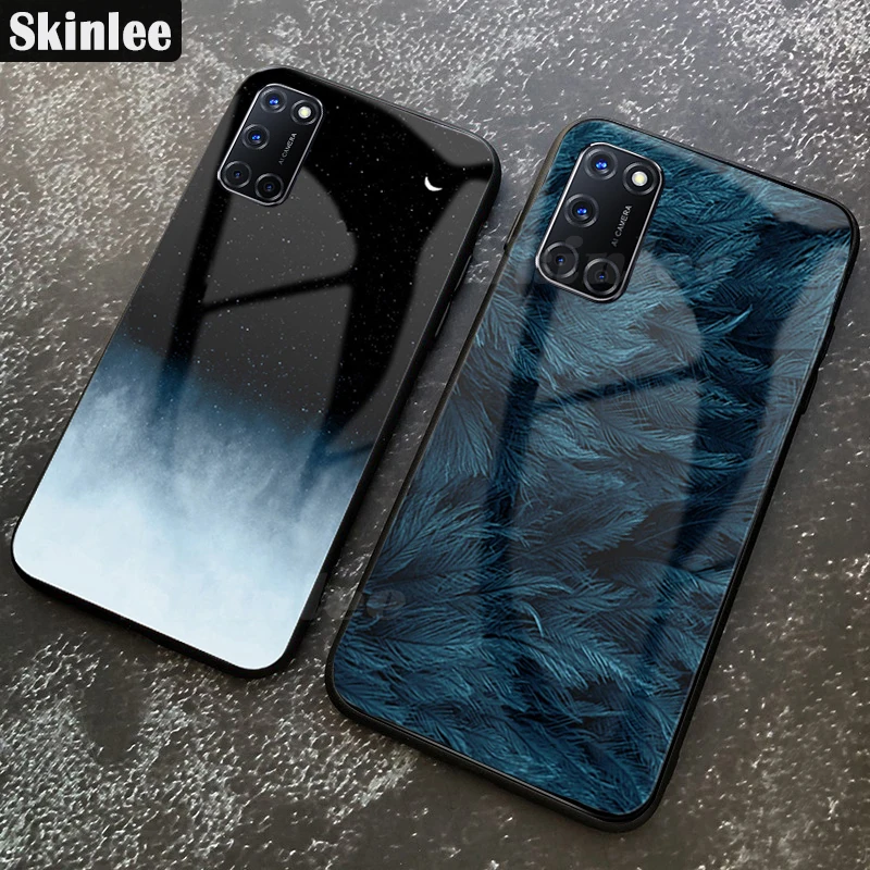 Чехол Skinlee для OPPO A52 чехол из закаленного стекла с принтом перьев противоударный