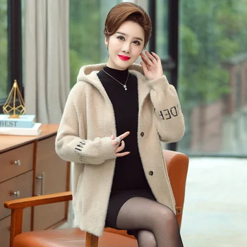 

Women Short Solid Faux Mink Fur Coat Hooded Fluffy Jacket