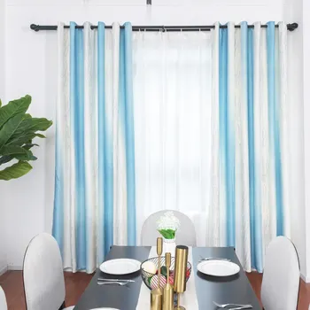 

Nordic Ins Blue Striped Blackout Curtains Organza Sheer Blins Curtain For Living Room Bedroom Kids Children Room Home