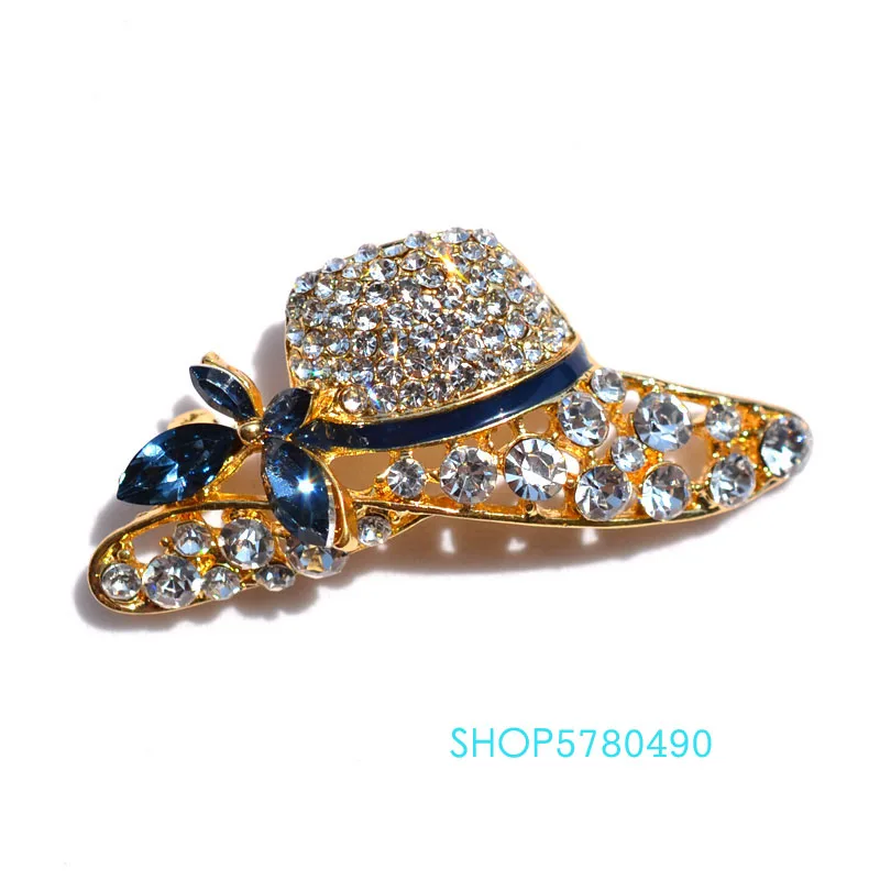GoldColorRhistoneClassicBroochforWomenElegantFormalHatsBrooch