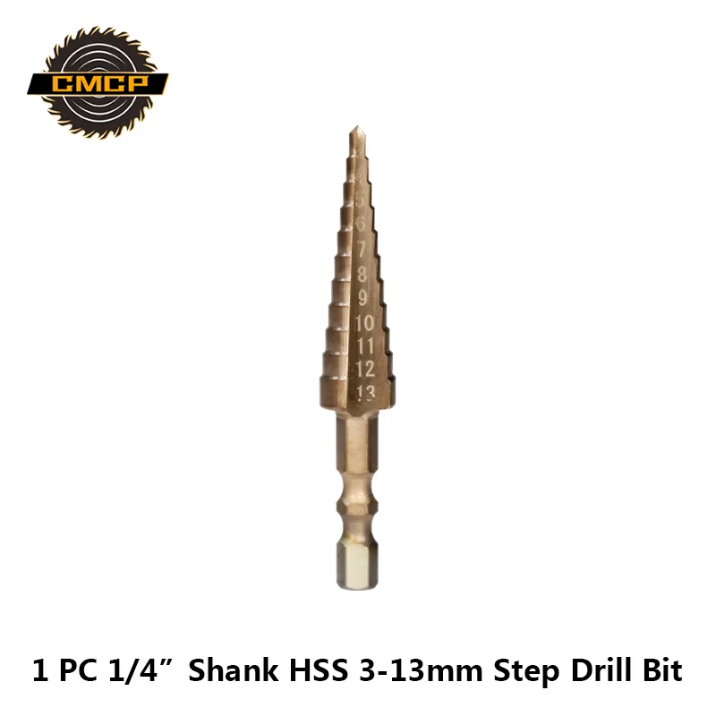 3-13mm Titanium Coated Drill HSS 1//4/'/' Hex Shank Pagoda Step Cone Drill Bit