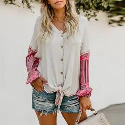 2018 Boho повседневное офисные женские туфли для женщин топы корректирующие Свободный кардиган фонари рукавом Цвет блок лоскутное обувь для