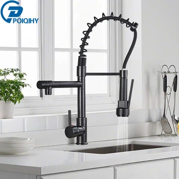

Matte Black Spring Kitchen Faucet Pull out Side Sprayer Dual Spout Kitchen Mixer Tap Sink Faucet 360 Rotating Kitchen Faucets