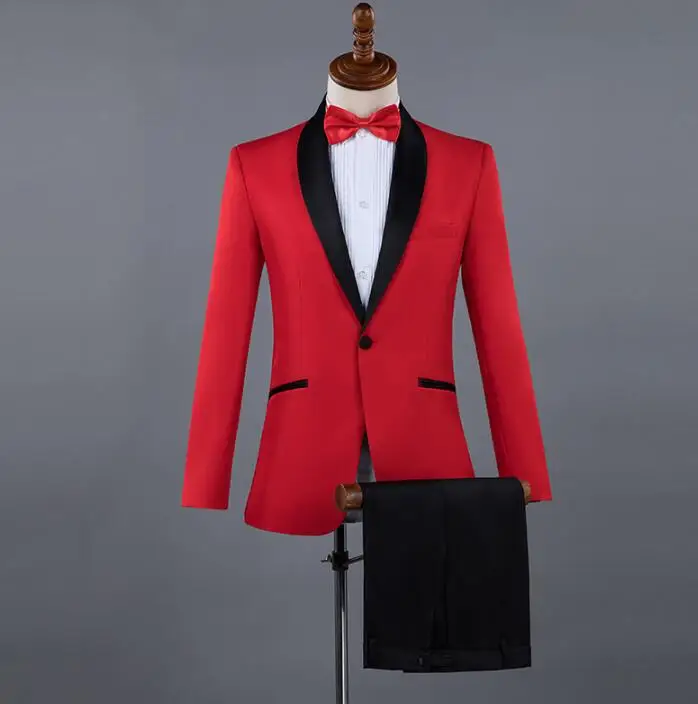 Розовые свадебные костюмы для мужчин блейзер для мальчиков костюмы для бракосочетания Мода Тонкий masculino последние конструкции пальто брюки хор одежда для конюха - Цвет: Красный