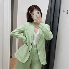 Aliexpress - 2021 Women Green Single Breasted Commute Office Blazer with Pocket Lady Student Formal Clothes Spring Summer Linen Casual Blazer