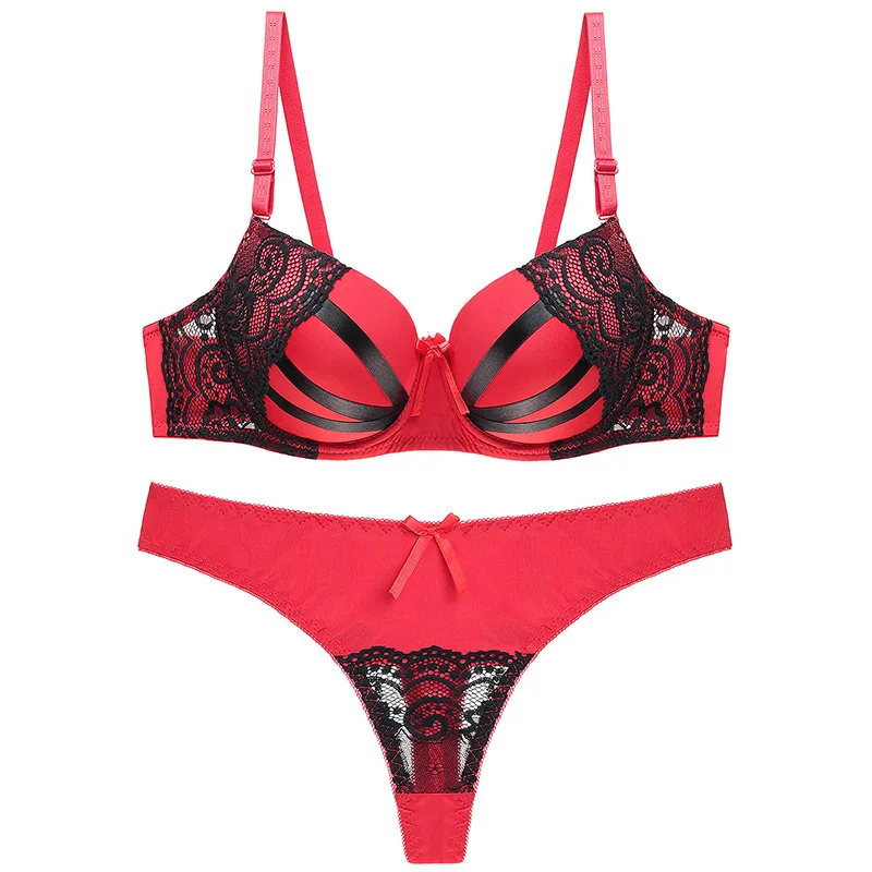 french knickers set ATHVOTAR Push Up Lingerie Set Lace Underwear Set Sexy Stitching Suit Women B C Cup Striped Underwear Underwire Bras black lace underwear set
