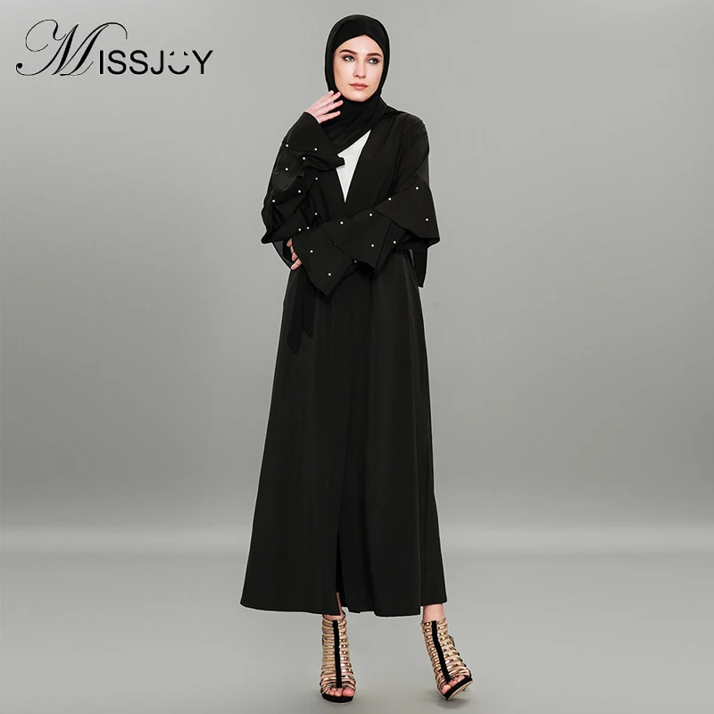 

Muslim Abaya Dubai Beaded djellaba Flare Sleeve cardigan robe New Women Moslim jurken black long Islamic kimono