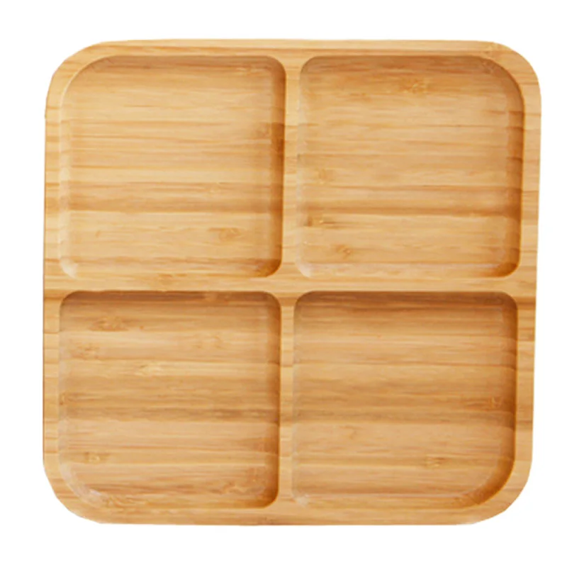

Creative Tableware Square Bamboo Grid for Grid Refreshment Dessert Plate Fruit Plate Children's Dinner Plate Breakfast Plate