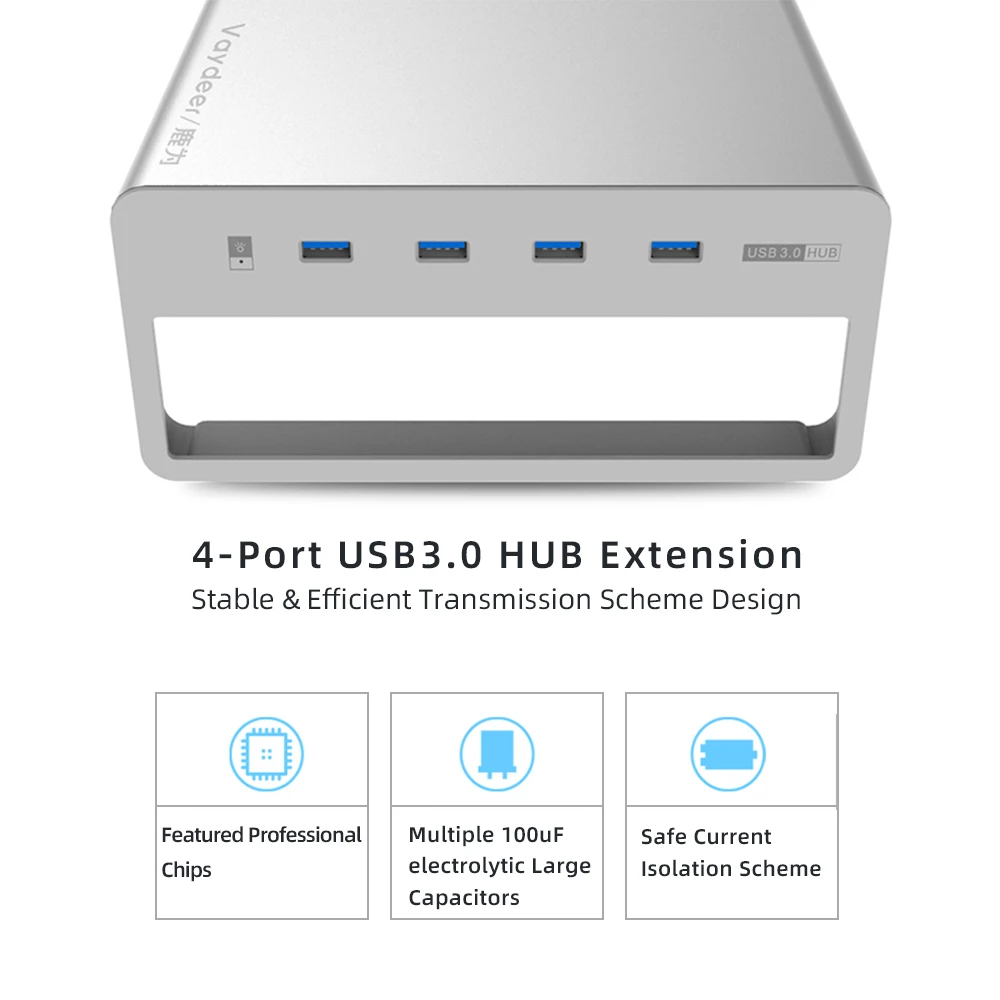  USB 3.0 Aluminum Monitor Stand Metal Riser Support Transfer Data and ChargingKeyboard and Mouse Sto