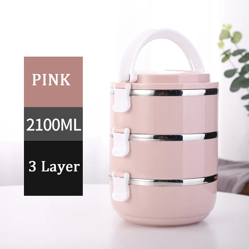 JpA-3Layers-Pink 304 нержавеющая сталь японский контейнер для завтрака термо для еды портативный ланчбокс для детей пикника офиса работников школы - Цвет: JpA-3Layers-Pink