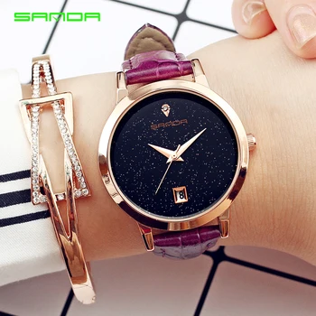 

SANDA Fashion Luxury Shining Starry dial Style Watch Women Leather Women Watches Waterproof relogio feminino relojes mujer