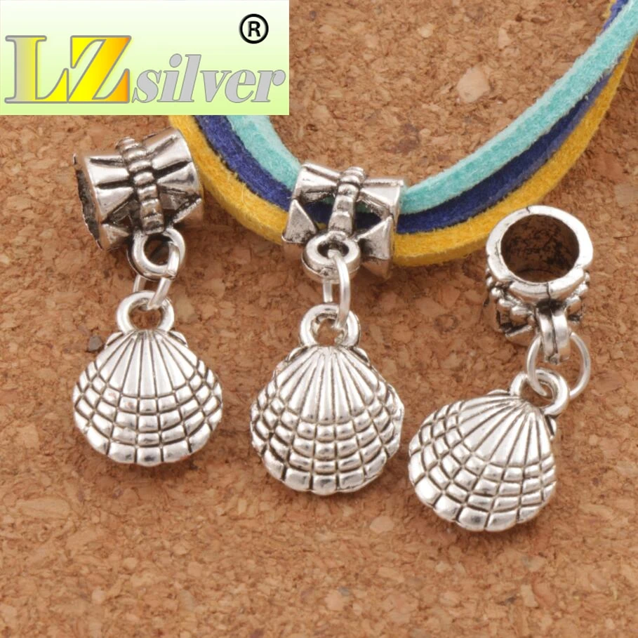 Shell Big Hole Beads 24.1x10mm 100pcs zinc alloy Fit European Charm Bracelets Jewelry DIY B1175