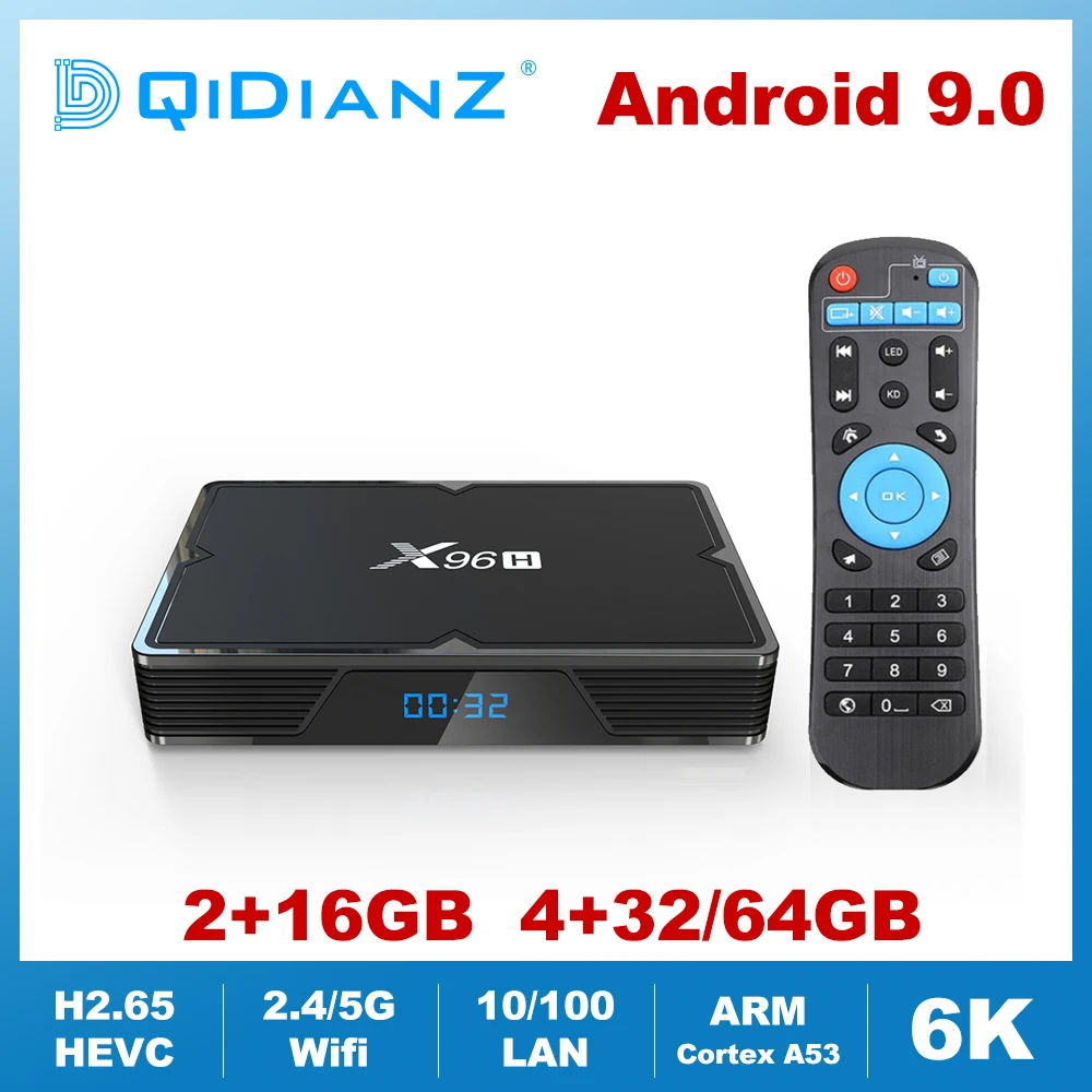 X96H Android 9,0 ТВ коробка H603 4 ядра 64 бит 6K HD USB 3,0 2,4G/5G, Wi-Fi, BT 4,1 Смарт медиаплеера Декодер каналов кабельного телевидения Youtube Netflix