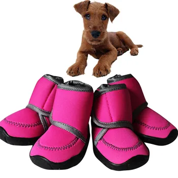 

Shoes For Dogs Winter Waterproof Four Sides Bombs 4Pcs Candy Color Dog Shoes Non Slip Rose Red And Orange Color Shoes For Dog