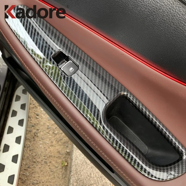 Us 20 74 17 Off For Hyundai Santa Fe 2019 2020 Carbon Fiber Window Lift Switch Button Cover Trims Door Armrest Panel Frame Interior Accessories In