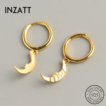 

INZATT Real 925 Sterling Silver Moon Hoop Earrings For Fashion Women Party Fine Jewelry Minimalist Accessories Gift