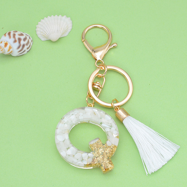 Gold Tassel Alphabet Keychain English Letter Keyring Glitter Gradient Resin Gold Leaf Crafts Car Mirror Handbag Charms