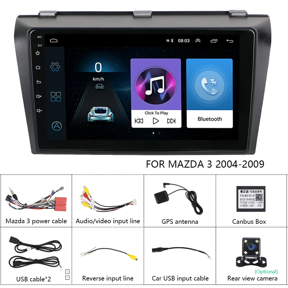 With 4 Led Camera AMPrime " 2 din Android автомобильный Радио мультимедийный плеер 2 Din видео MP5 плеер Авто Стерео gps Bluetooth wifi Аудио для Mazda 3 - Цвет: With 4 Led Camera