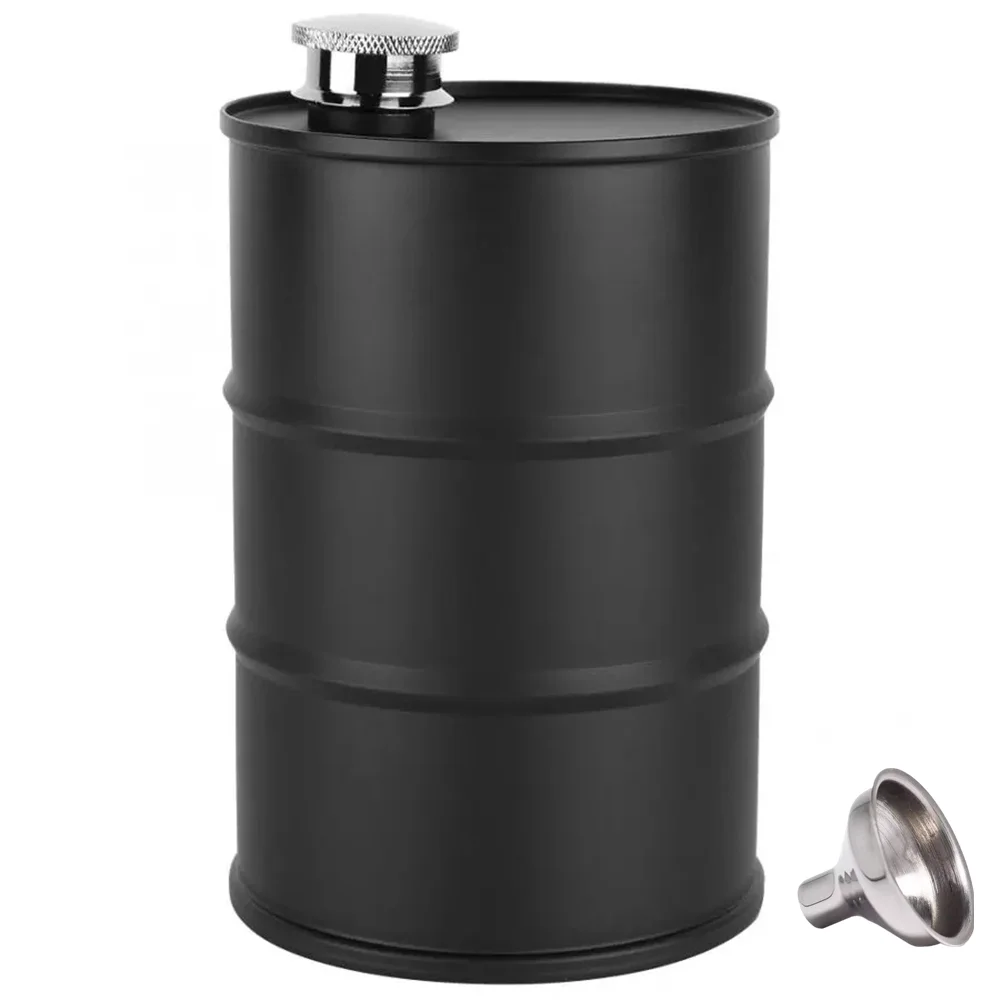 

18 oz Hip Flask 500ml Black Oil Drum Shape Whisky Flagon Outdoor Travel Portable Vodka Russia Style Alcohol Wine Pot Men's Gift