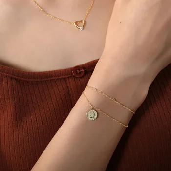 

925 Silver Queen Coin Jewelry Charm Double Layer Bracelet Bijoux Minimalism Bangles Vintage Boho Joyas Silver Bangles For Women