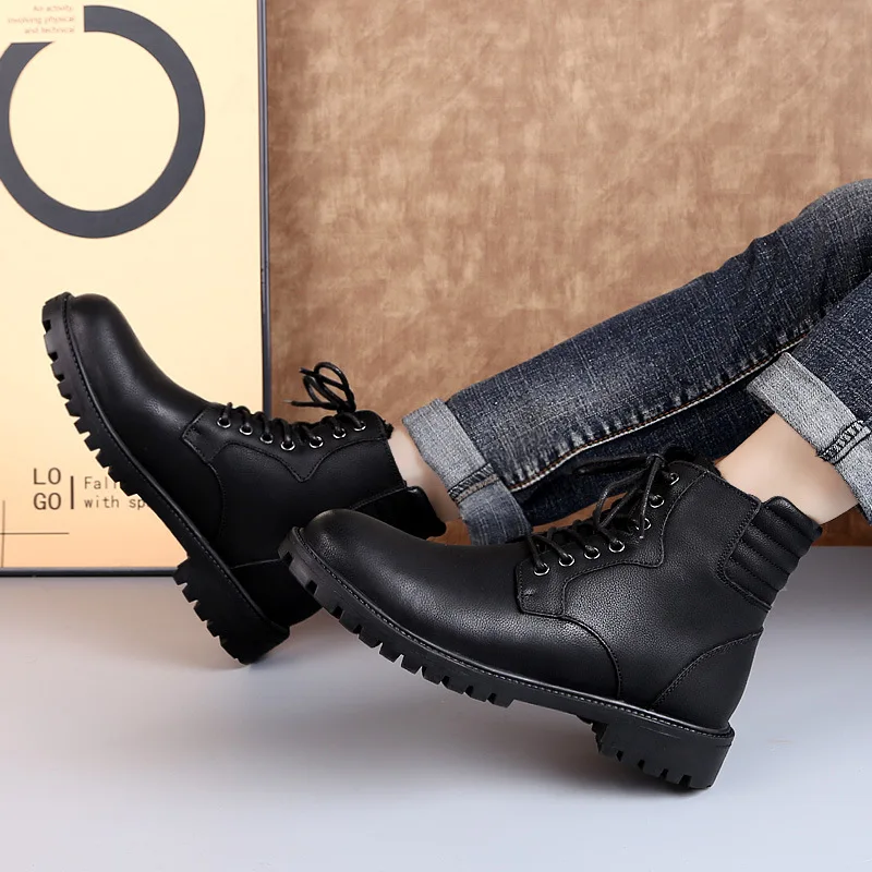 

Martin Boots Men's Winter Genuine Leather plus Velvet Cotton Boots Snow Boots Men Boots Ankle Boots Army Boots Large Size 48